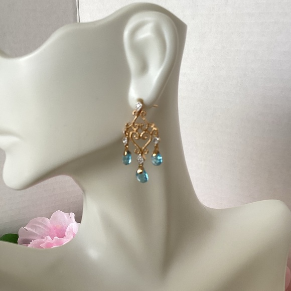 14k BLUE TOPAZ CHANDELIER EARRINGS - Picture 8 of 8